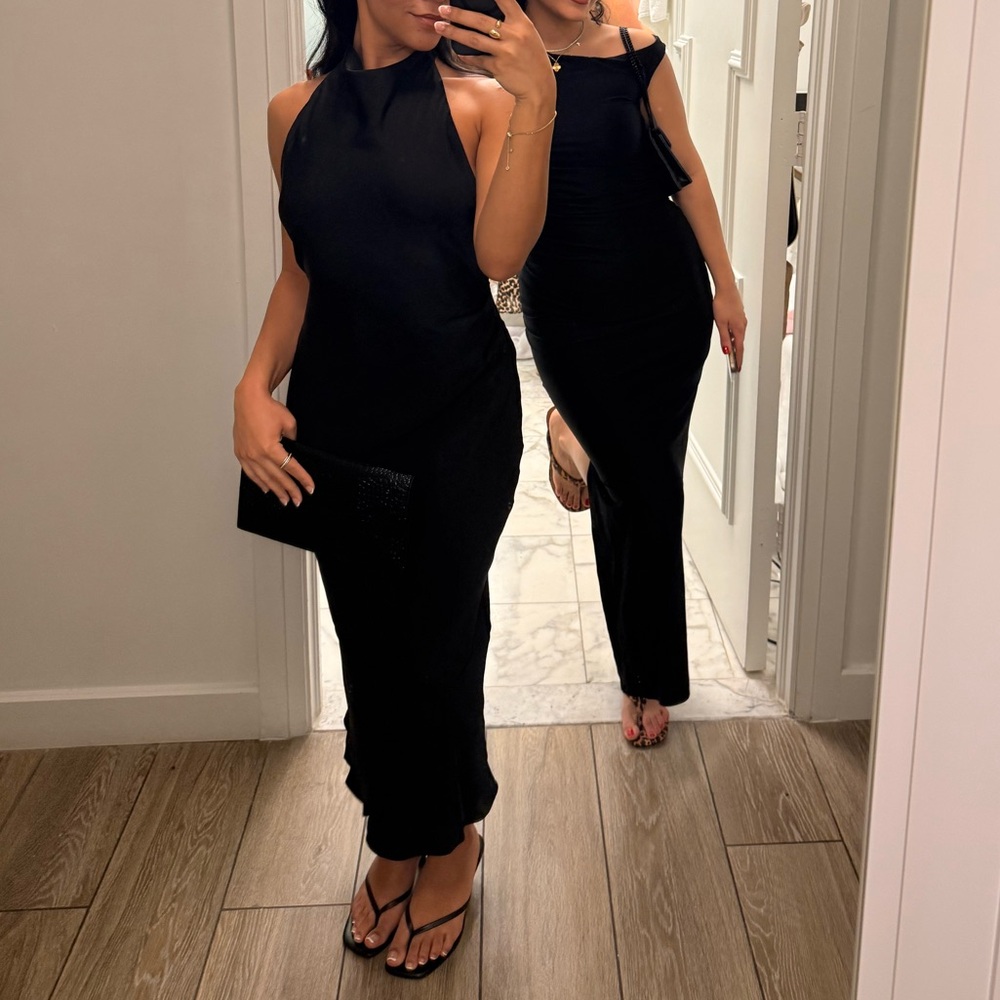 Aritzia Elegant Black Halter Backless Dress